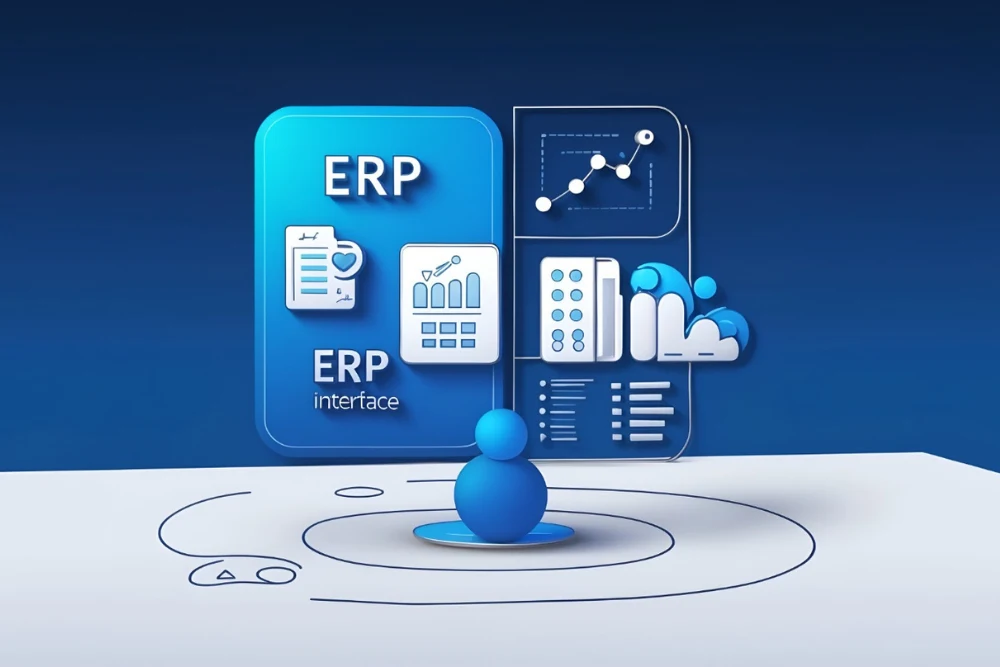 Futuristic ERP dashboard interface