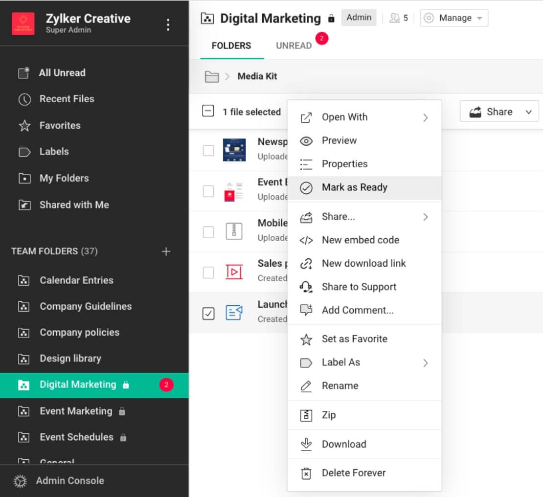 Zoho WorkDrive Security and Admin Controls Oman